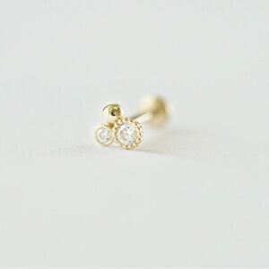 Sunflower Duo 14K gold CZ internally threaded flat back earring labret